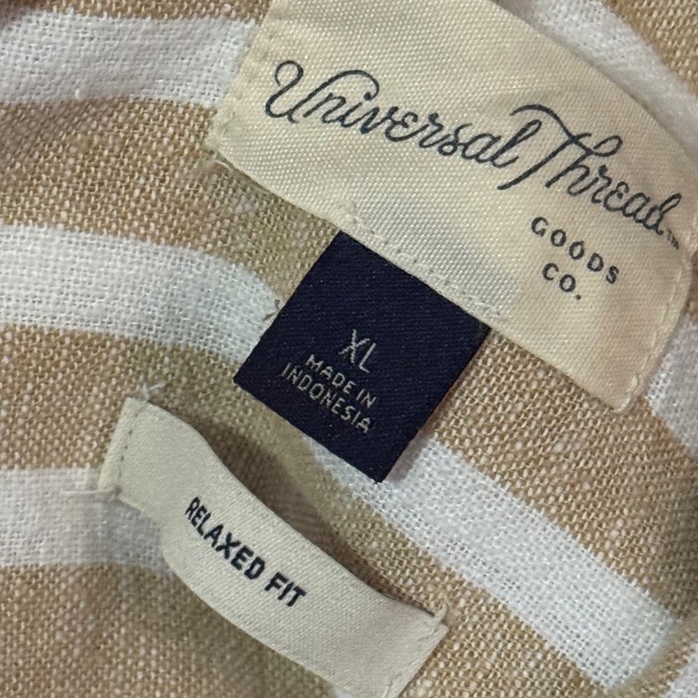Wmns Universal Thread Linen/Rayon Blend Button Up Shirt-Sz XL-Tan/White Stripes - Picture 12 of 16